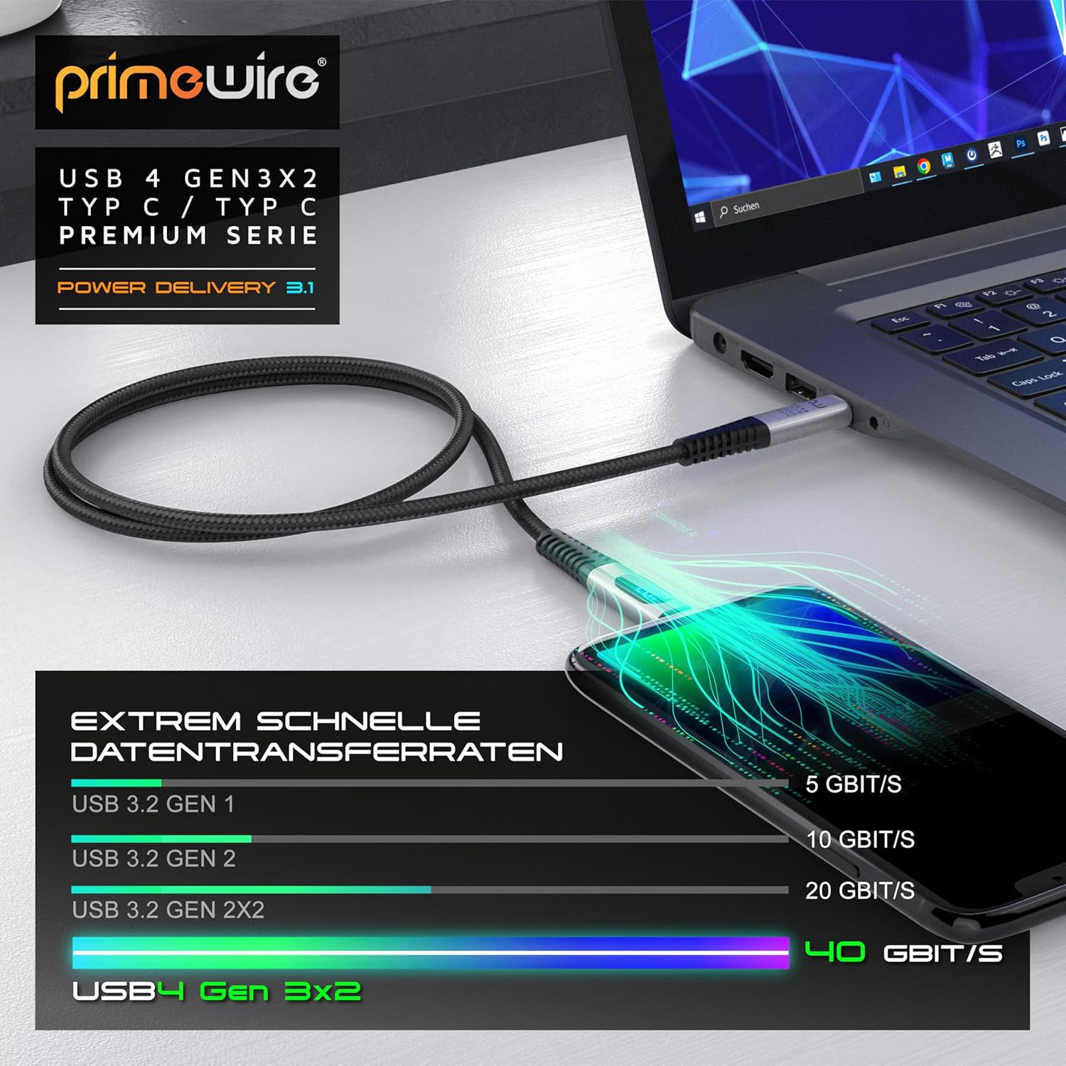 Thumbnail 5 de CSL USB4 Kabel 0,5 m Gen 3x2 mit Display – Display PD bis 240 W, 40 Gbit/s