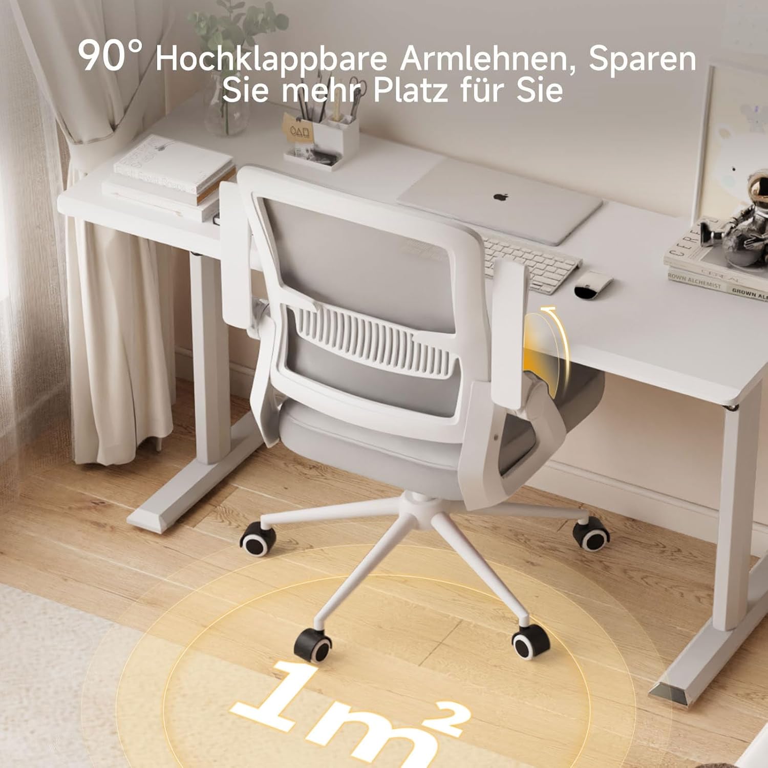 Detalle 2 de nasPaluro Ergonomischer Bürostuhl mit Mesh-Rückenlehne – höhenverstellbar, 90° klappbare Armlehnen, grau