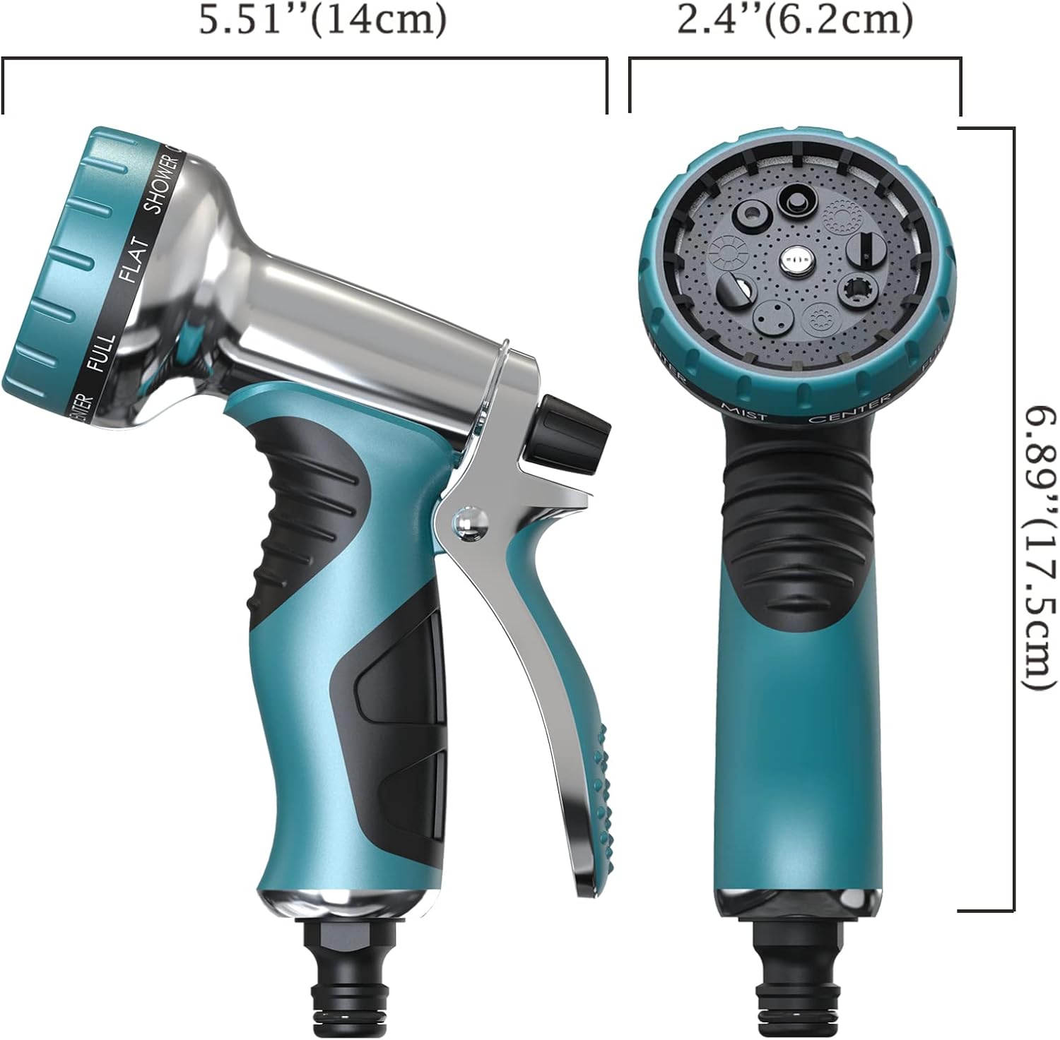Detalle de Hose Pipe Spray Gun with 9 Adjustable Patterns — Heavy Duty Metal Garden Hose Nozzle (Lake Blue)