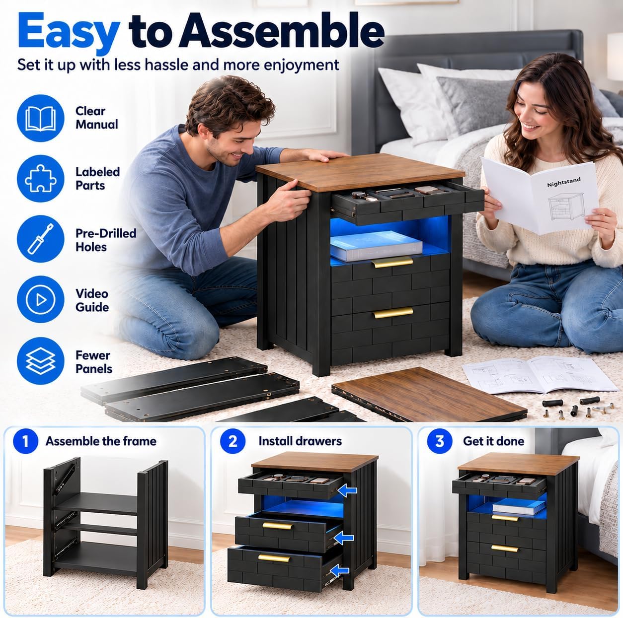 Detalle de Dystler 3-Drawer Nightstand