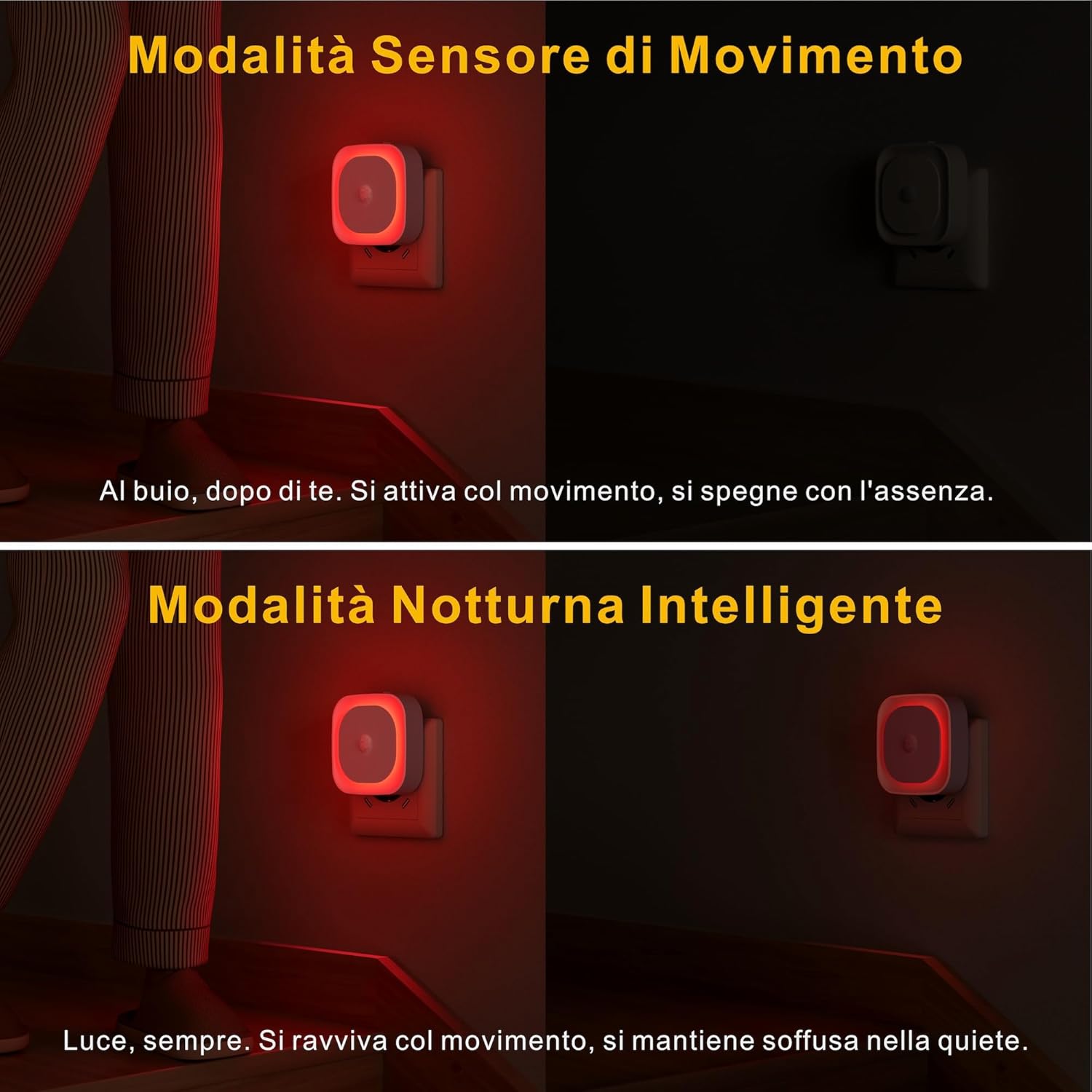 Thumbnail 1 de YUNLEX Luce notturna da presa con sensore di movimento e dimmer [2 pezzi] — rosso