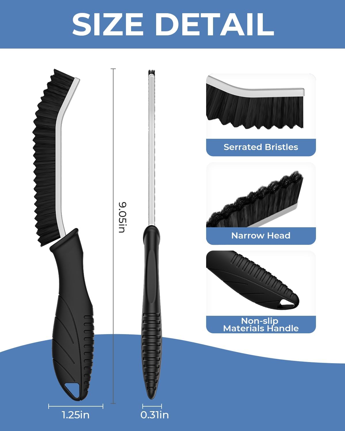 Thumbnail 6 de Cleangor Crevice Cleaning Brushes UK – Serrated bristle grout brush for small gaps (2-pack, black)