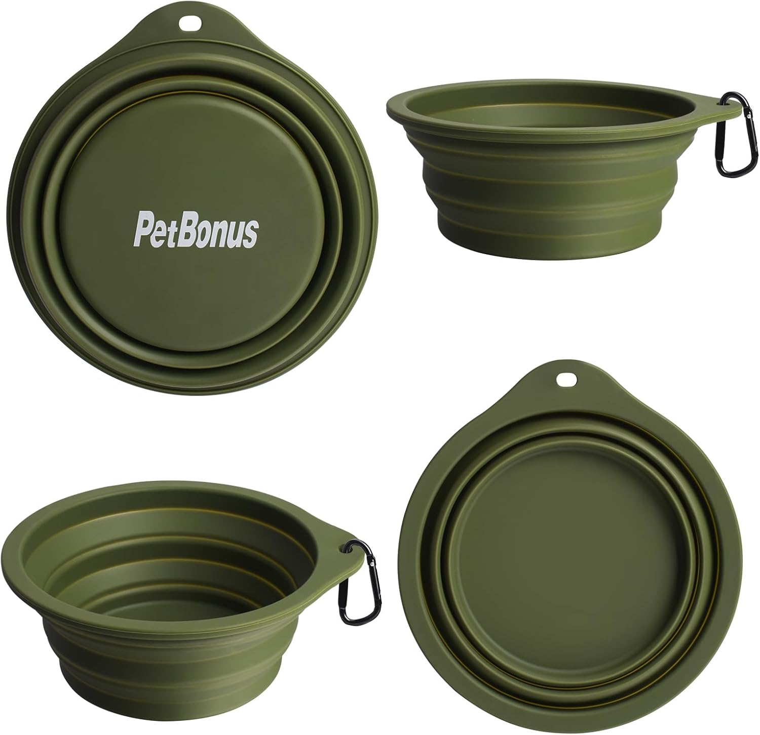 Thumbnail 1 de PetBonus 2-Pack Large Silicone Collapsible Dog Bowls (34oz/1000ml) – BPA-free travel bowls with carabiners