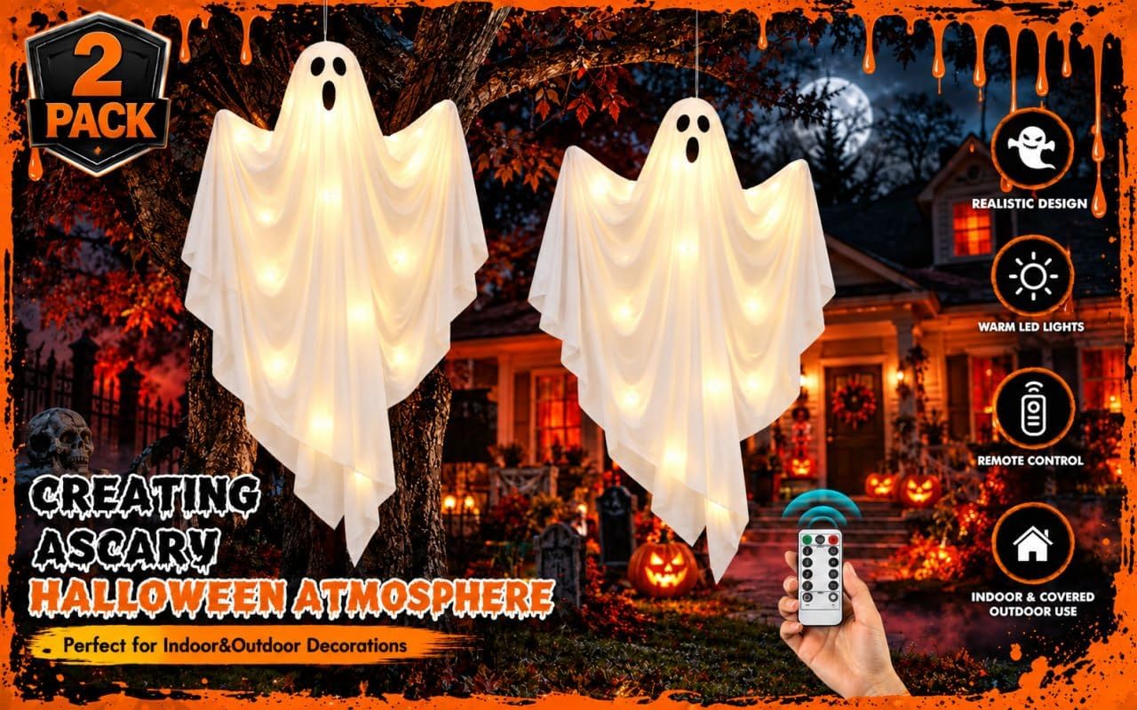 Thumbnail 6 de Dusk&Decorum 1212 4-Foot Lighted Hanging Ghosts, 2-Pack with Remote