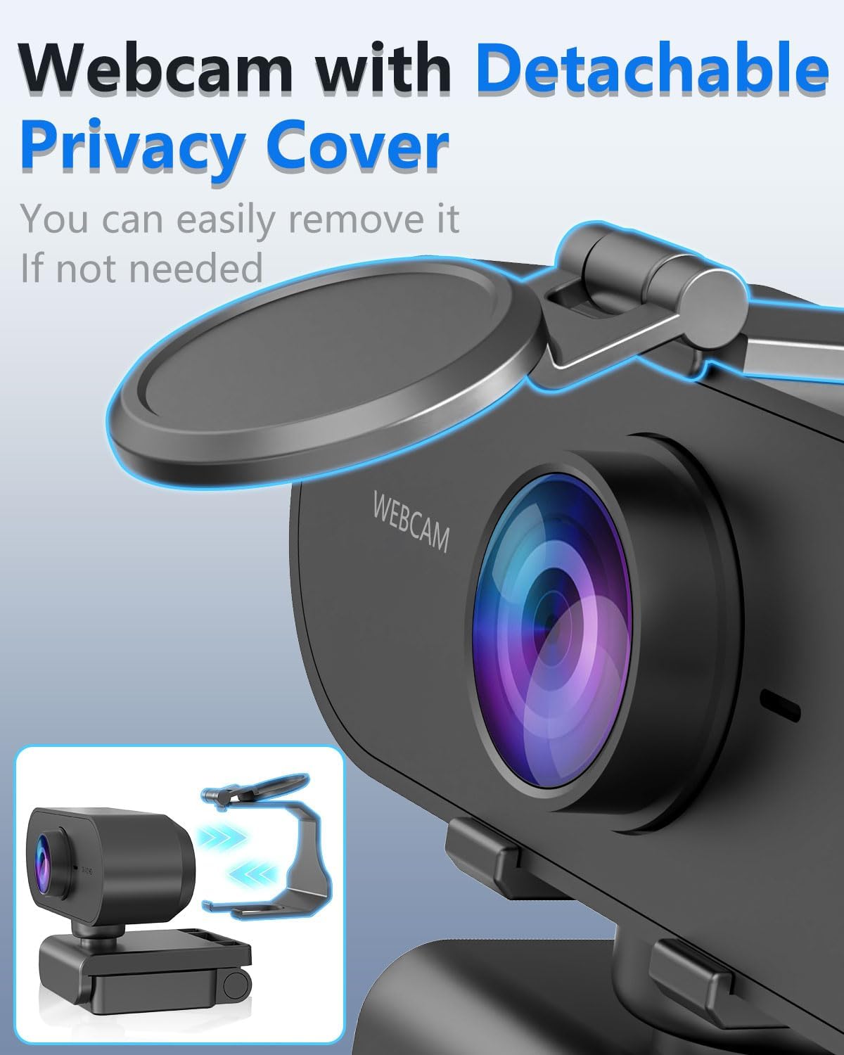 Thumbnail 3 de Kouric 2K Webcam with Microphone and Privacy Cover (USB plug-and-play) for PC, Laptop and Mac