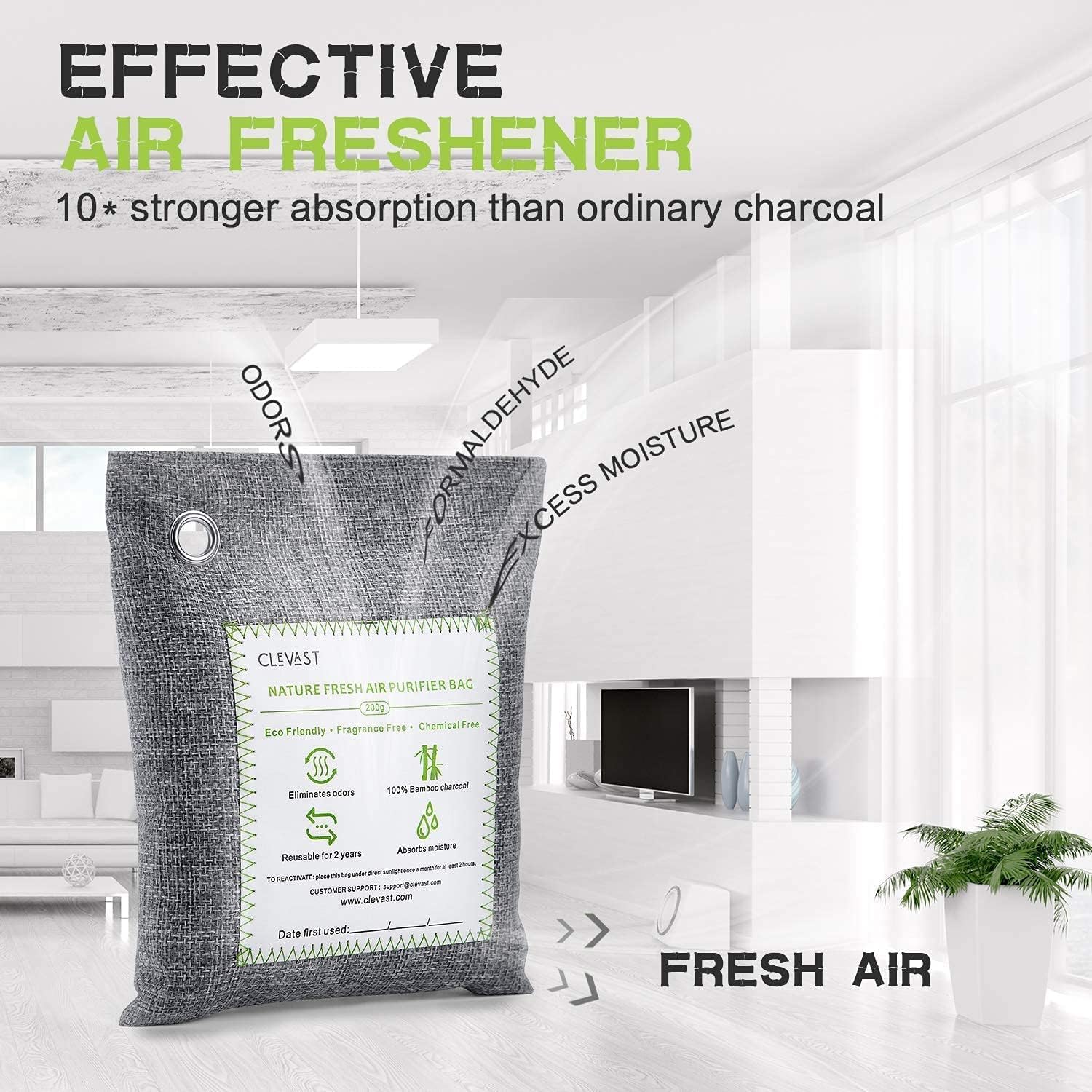 Detalle de Clevast 4 Sac de Purification d'Air Bambou Charbon – Déodorant et Déshumidifiant
