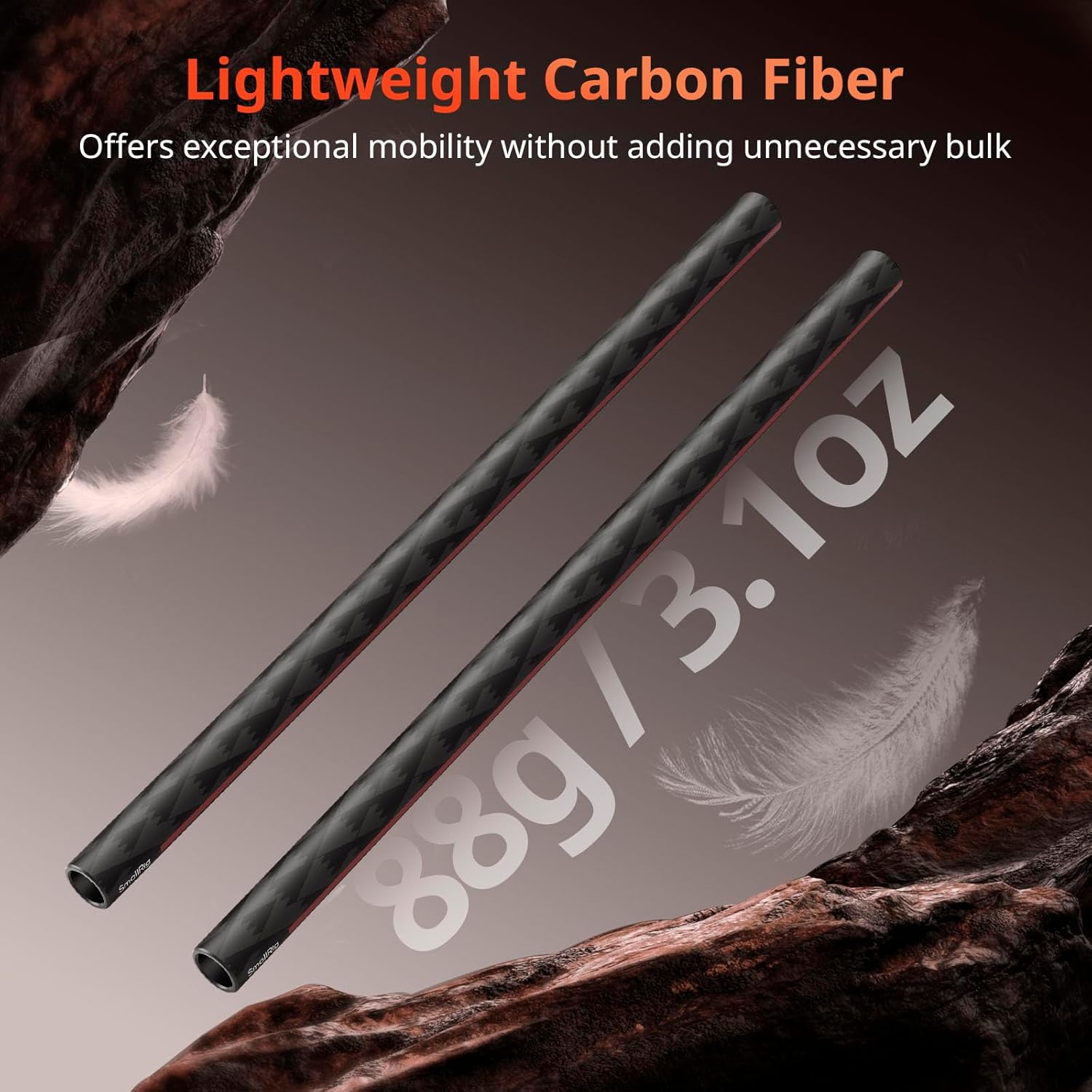 Detalle de SmallRig Lot de 2 barres en fibre de carbone 15 mm, 30 cm – pour système de support de barre 15 mm (5212)