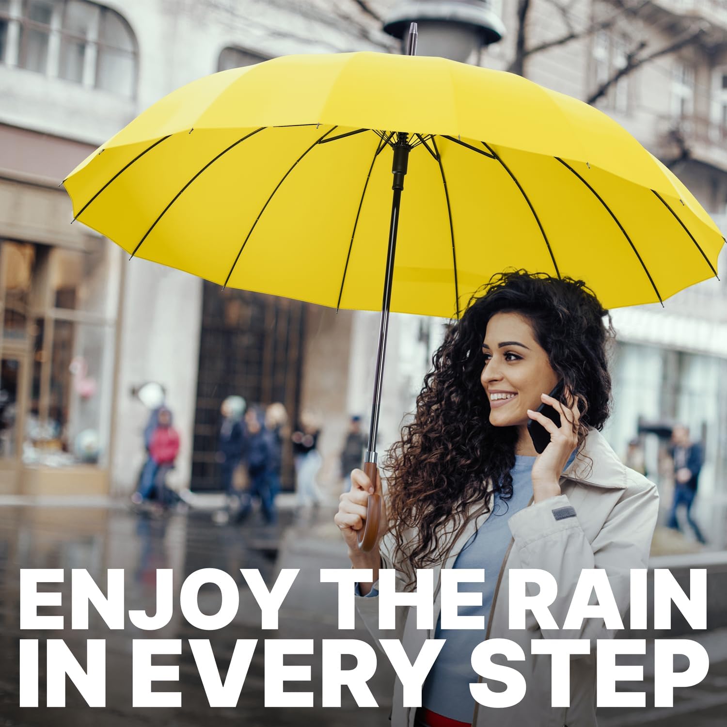 Thumbnail 4 de Royal Walk Windproof Umbrella Black Large 54 Inch Automatic Open (for 2 persons) — Wooden Handle