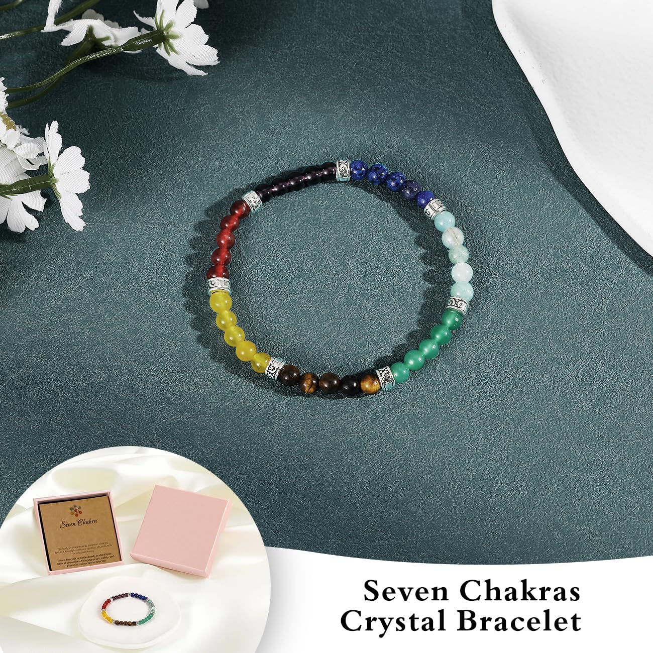 Detalle de Emibele Bracciale Occhio di Tigre per Uomini – Bracciale Chakra Cristallo Naturale 8 mm