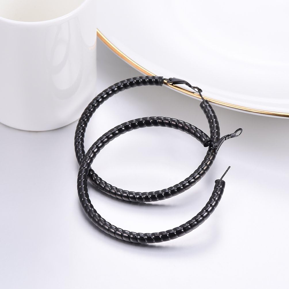 Thumbnail 4 de PROSTEEL Boucles d’oreilles créoles filetées en acier inoxydable 316L plaqué noir (diamètre 70 mm)