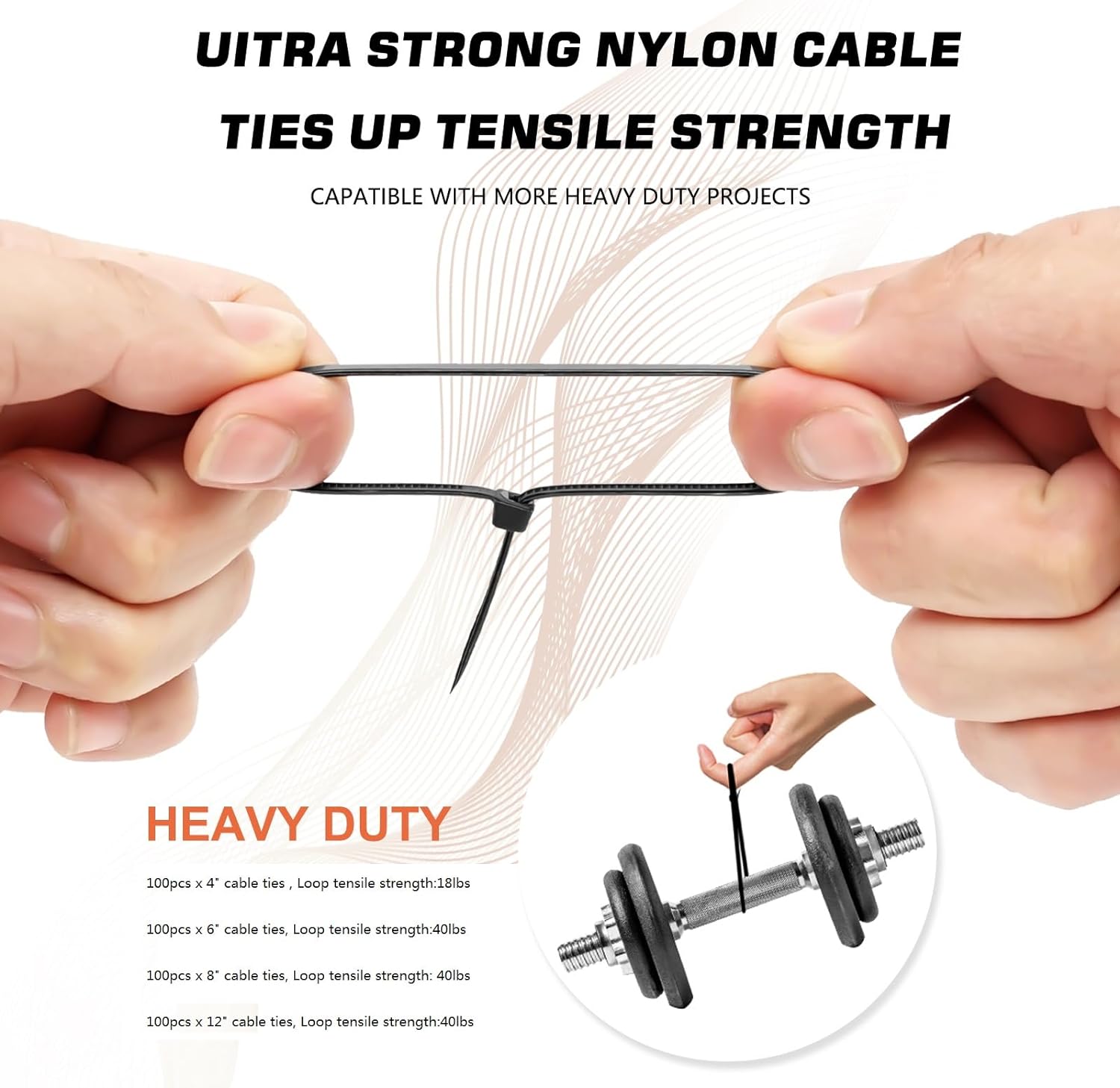 Thumbnail 3 de HAVE ME TD Cable Zip Ties 400 Pack – Assorted 4, 6, 8, 12 Inch, Self-Locking Nylon