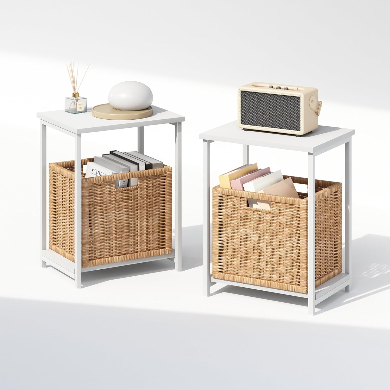 Detalle 2 de Furinno SIMPLISTIC Set di 2 Comodini: comodini a due livelli in metallo, bianco