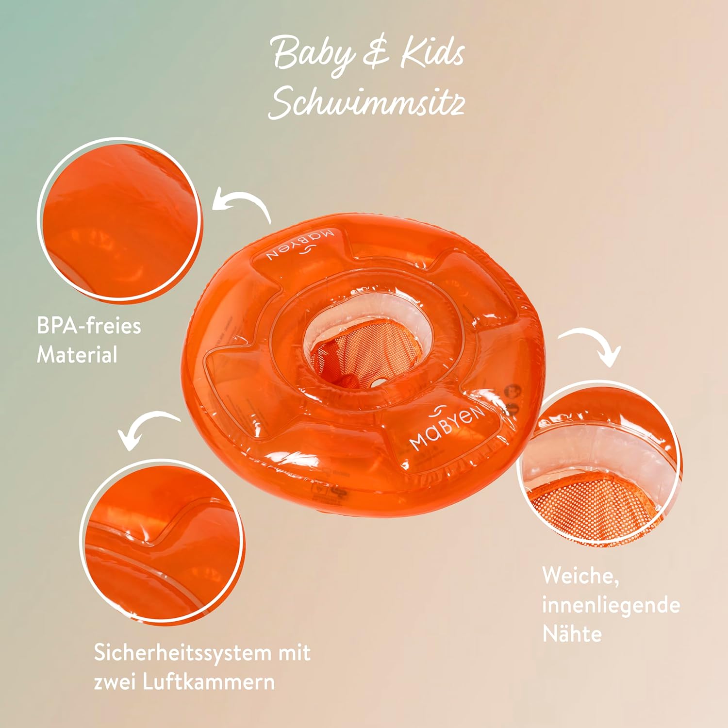 Detalle de MABYEN Bouée de natation pour bébé à partir de 6 mois avec siège réglable – sécurité TÜV et double chambre