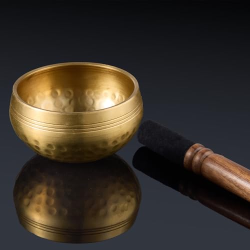 Detalle de alasemo Tibetische Klangschale Set 【8cm】 Handgehämmert Messing, Schwarz-Gold – Klingende Entspannung für Geistesruhe