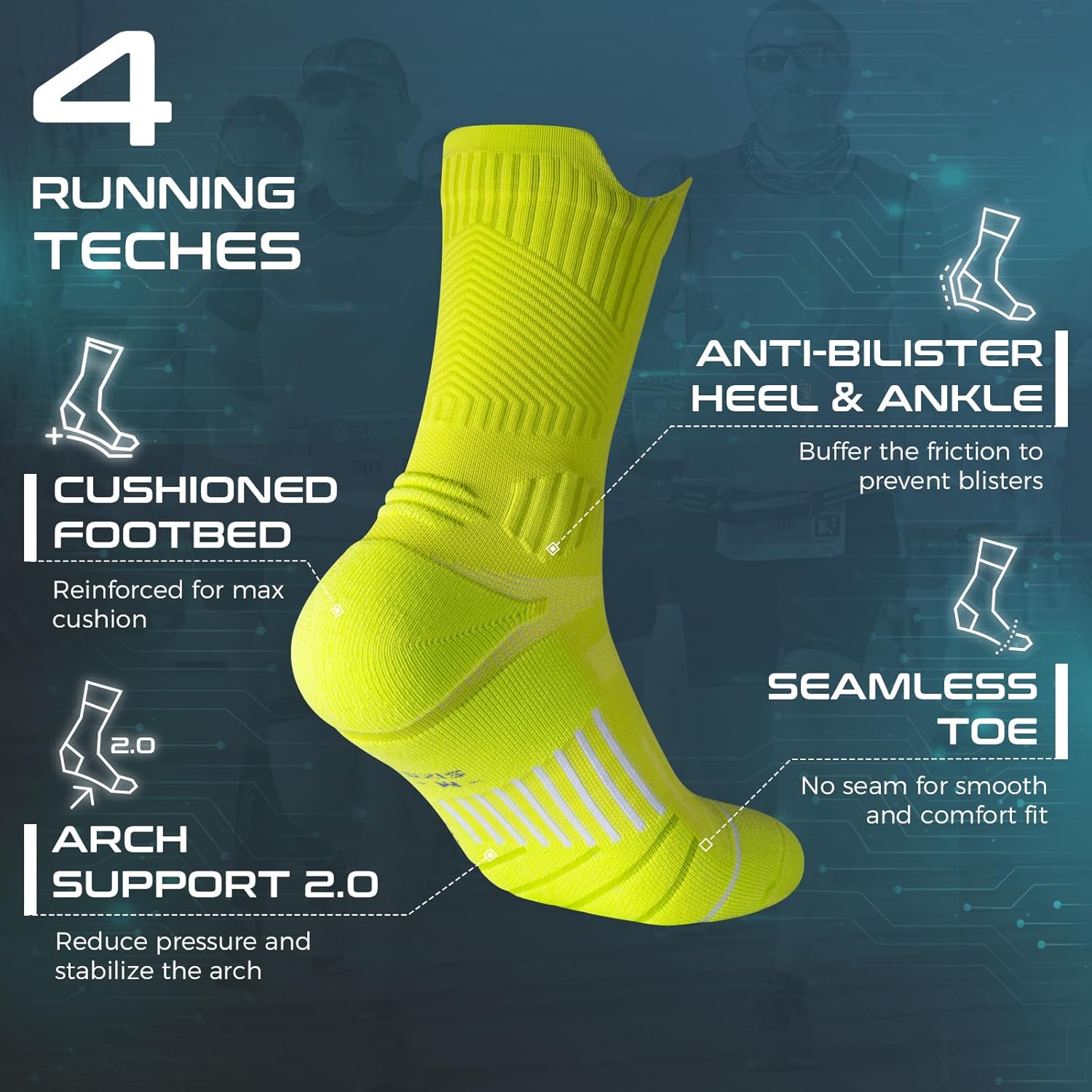 Thumbnail 4 de Rahhint Pro Coolmax Compressione: 3 paia di calze da running uomo con supporto arco e anti-ampolle (35-51)