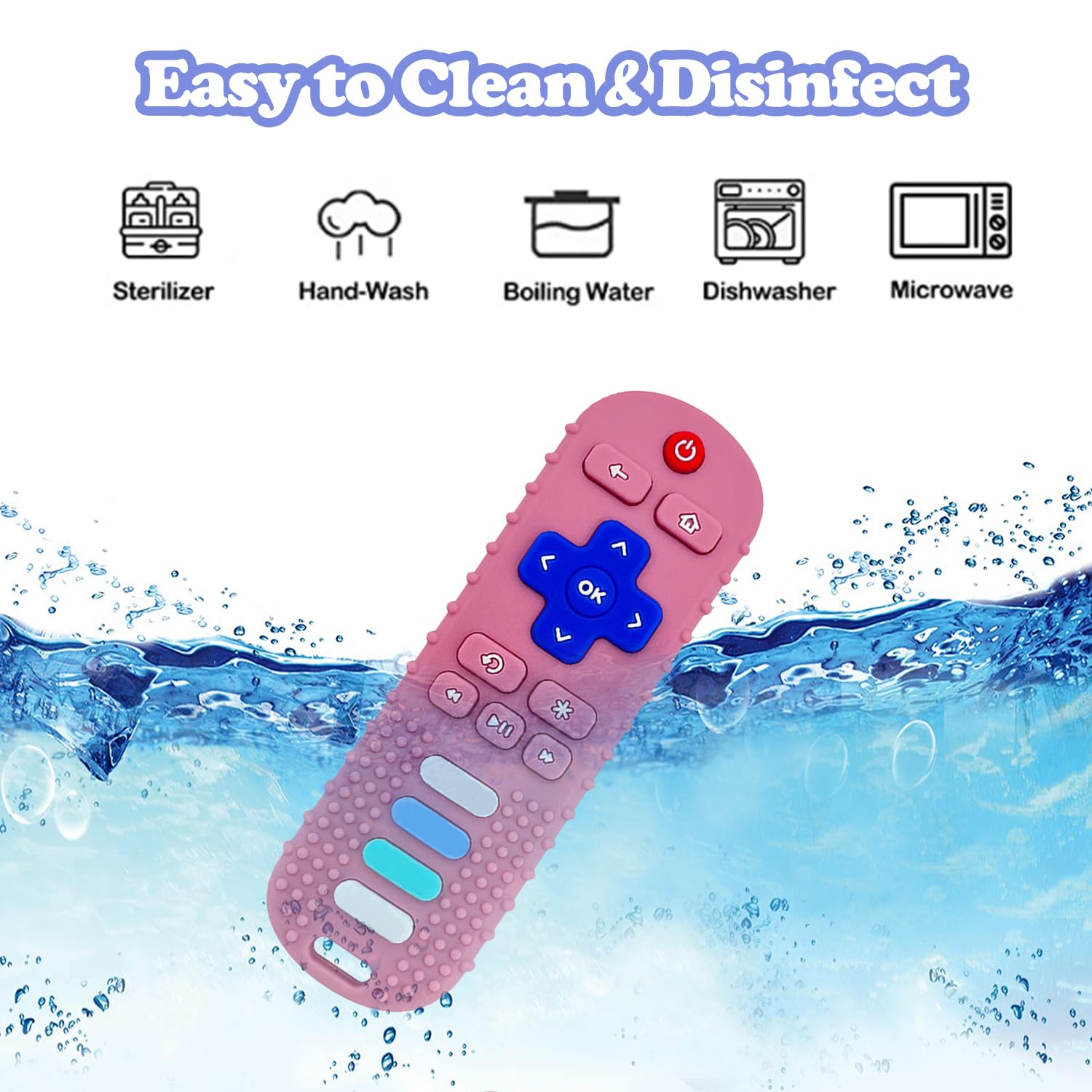 Thumbnail 5 de ROBBEAR Baby Teething Toys (TV Remote Shape) – Food-Grade Silicone Teether, BPA-Free, Pink RC