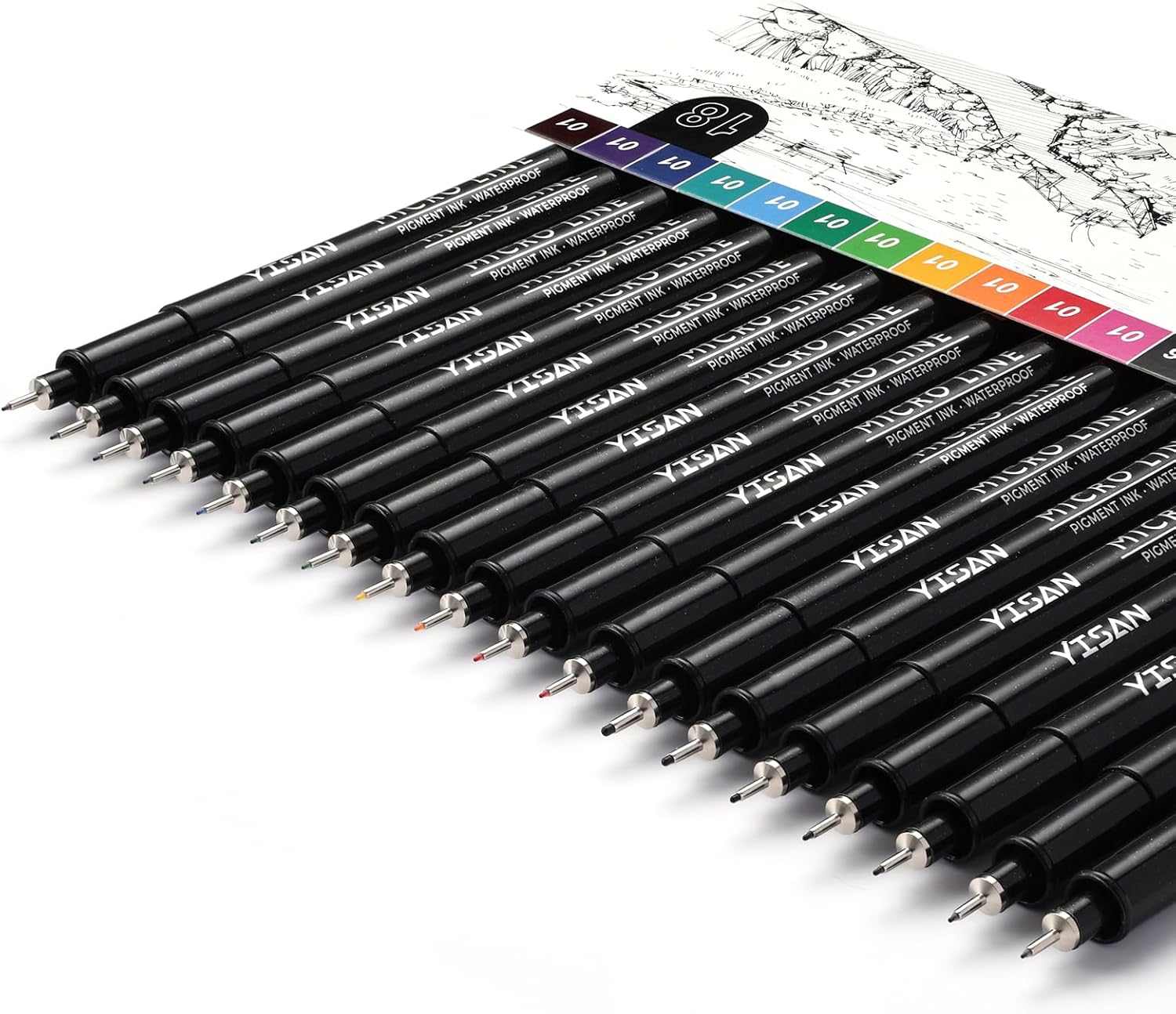 Detalle de YISAN 18-teiliges Fineliner-Set (schwarz & bunt) mit 0,25-mm-Mikrospitzen für Skizzen, Manga & technisches Zeichnen