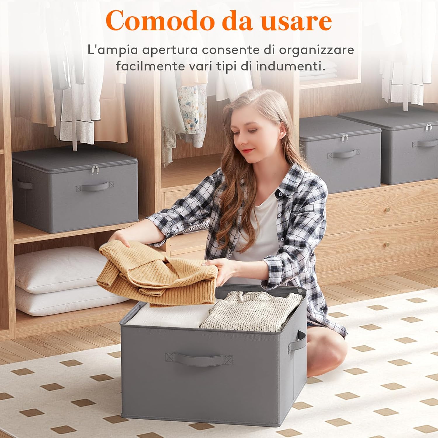 Detalle de Lifewit Scatole Portaoggetti Tessuto 40L Set di 3 – Ceste con Coperchio Grigio 40×40×25 cm