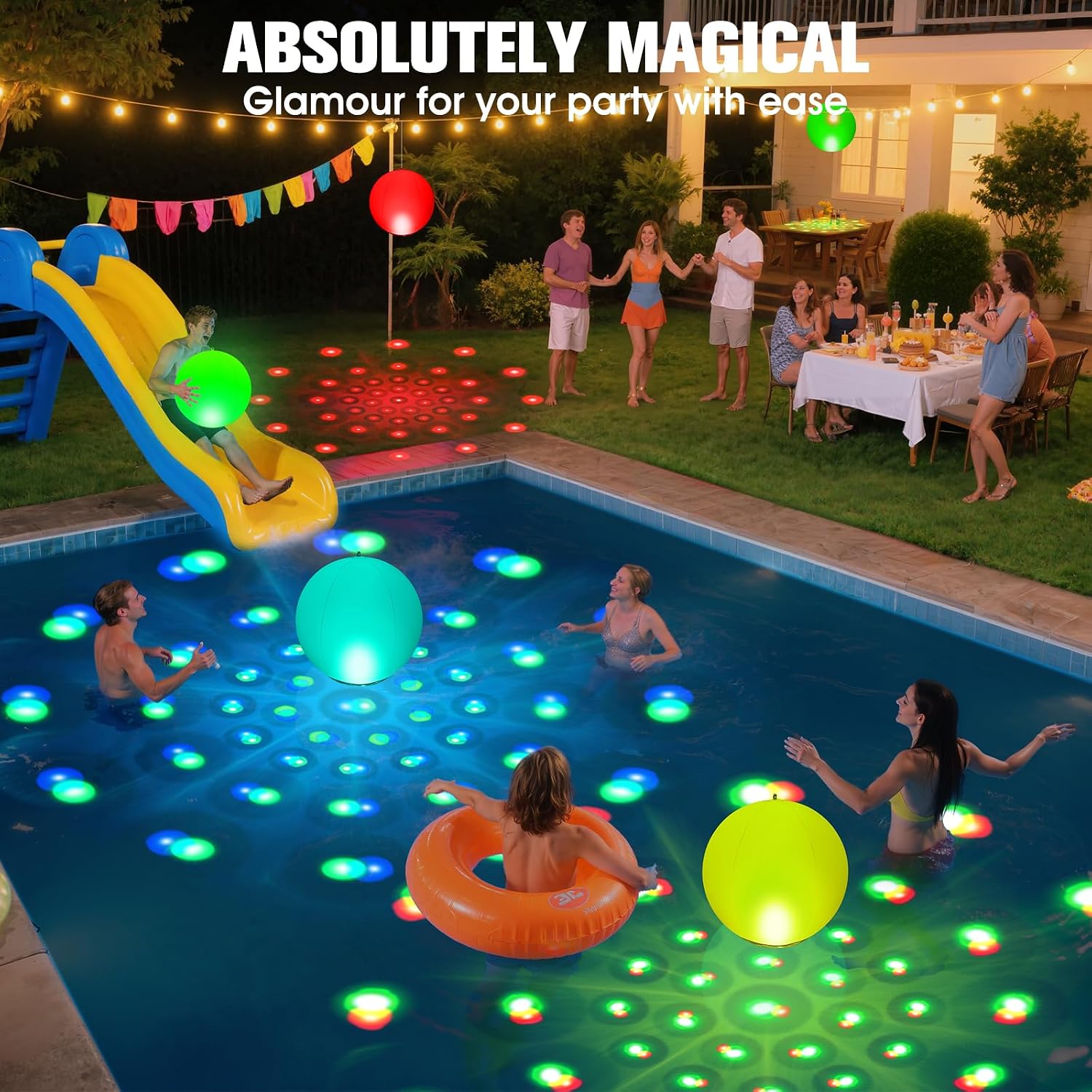 Detalle de KingSom 2026 Lumière Piscine Flottante — Boule lumineuse IP68 Ø38 cm, 2 pièces