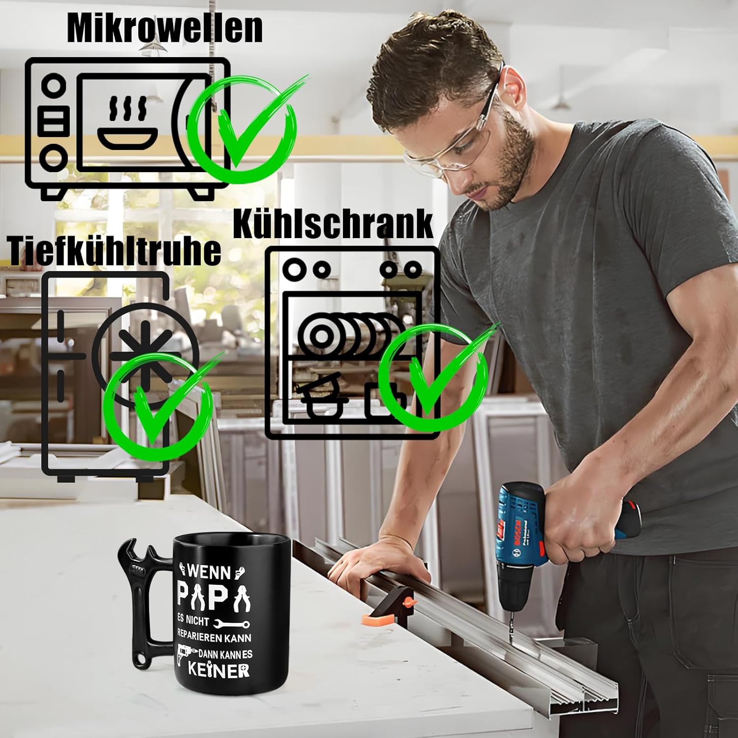 Detalle 2 de Johiux Papa Geschenk: Kaffeebecher mit Schraubenschlüssel-Griff, 400 ml