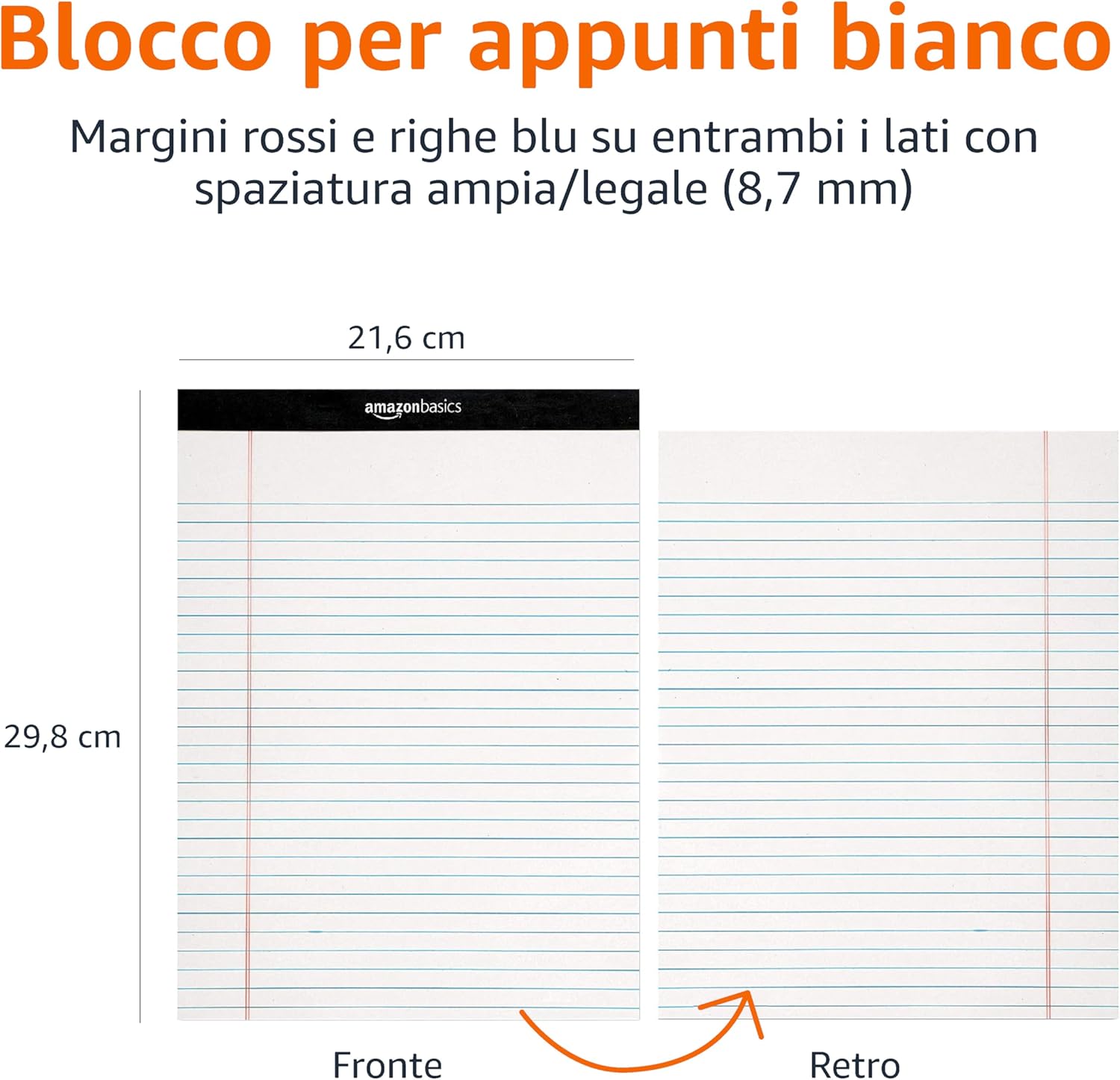 Detalle de Amazon Basics — Quaderno a righe larghe, 12 confezioni da 50 fogli, bianco, formato Letter