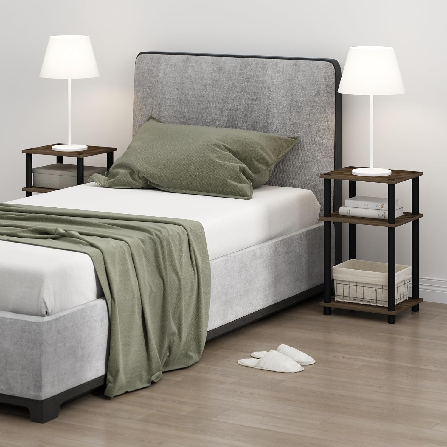 Detalle de Furinno Just 3-Tier Turn-N-Tube Open Storage Nightstand (1-Pack) in Columbia Walnut/Black