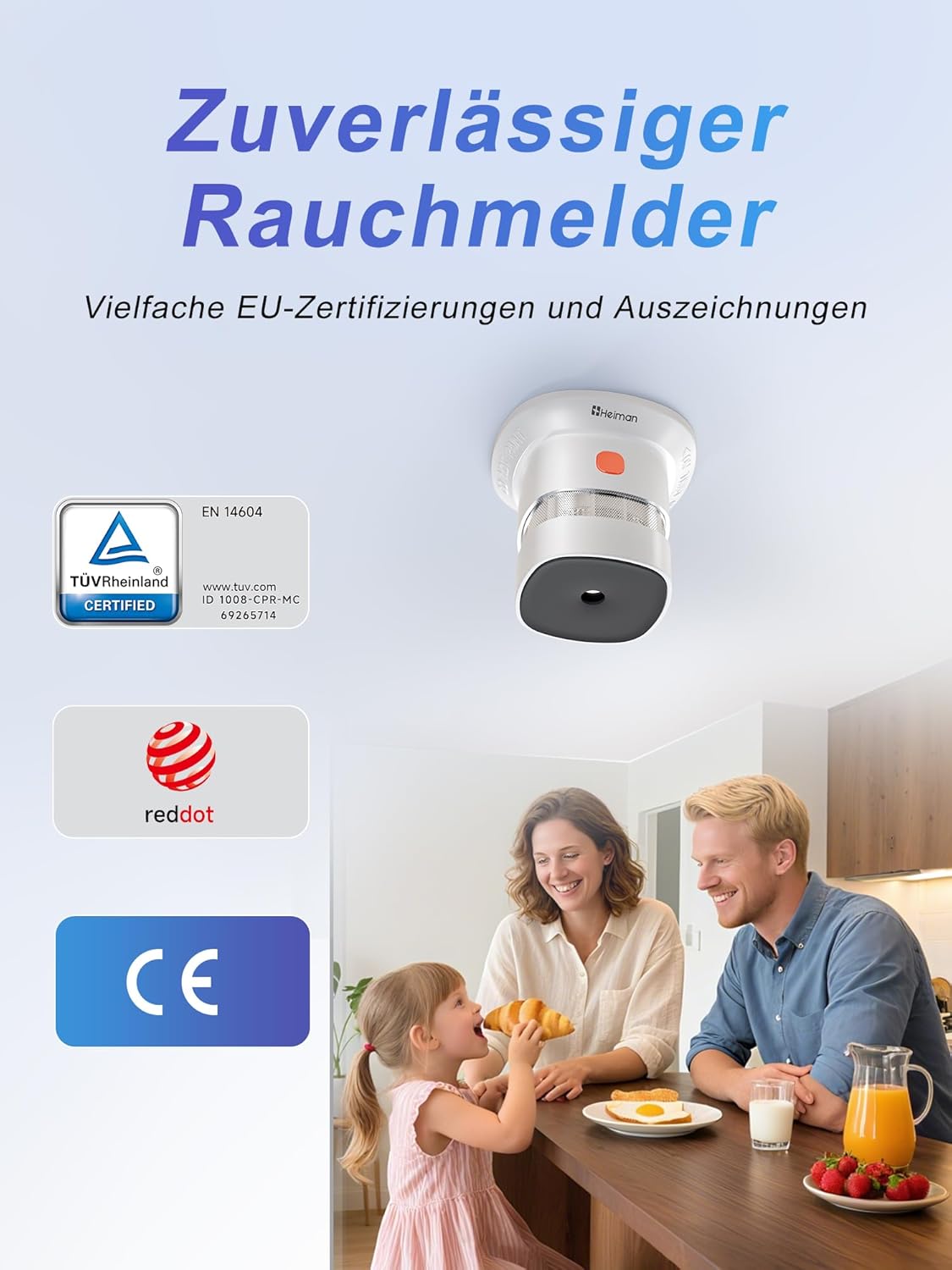 Thumbnail 2 de HEIMAN Mini Rauchmelder 3er Set – Red Dot Design Award, 10 Jahre Batterielaufzeit