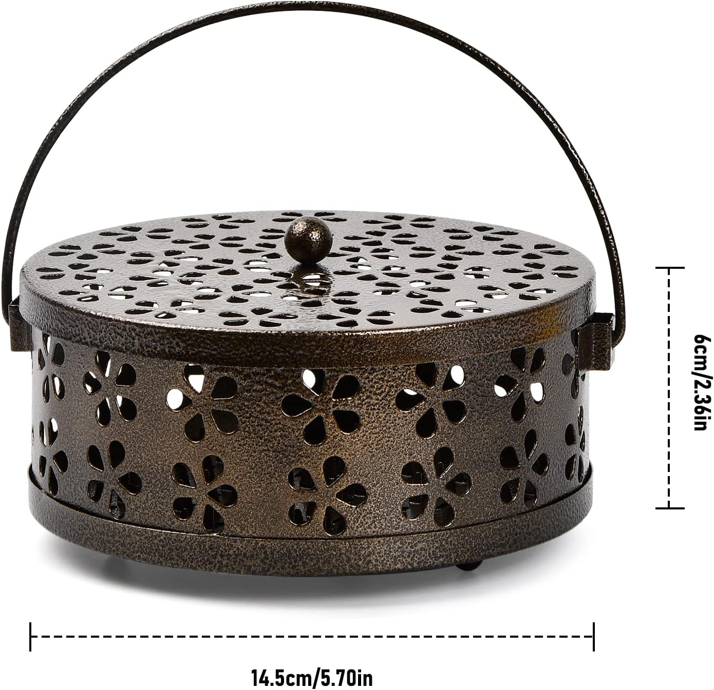 Detalle de Porte Encens Anti Moustique avec Couvercle – Support en Métal, Design Portable pour Jardin et Camping