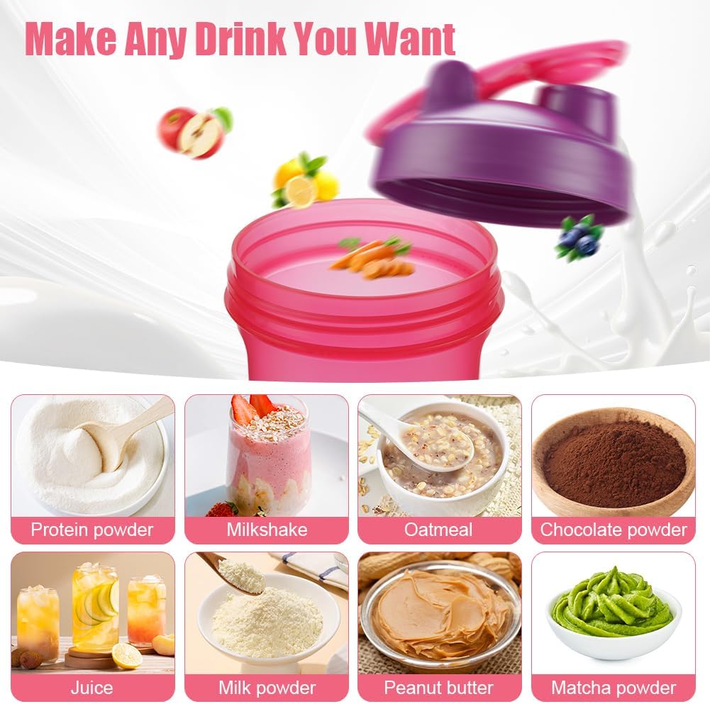 Detalle 2 de Alaoo Protein Shaker Set (2 Stück) 700 ml, BPA-frei, 2 Mixball Edelstahl – auslaufsicher mit Messskala