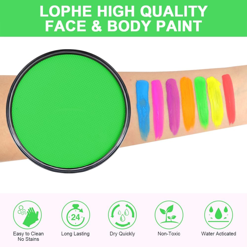 Detalle de LOPHE Trucchi Neon fluorescente per il corpo, pittura UV non tossica (30 g) – Verde Fluorescente