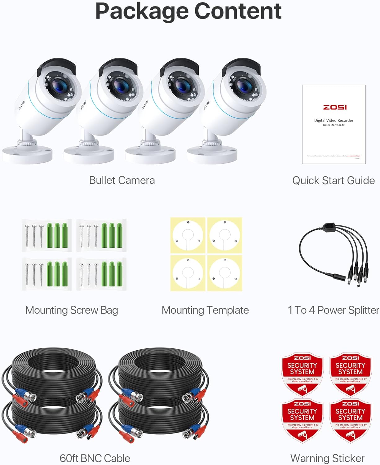 Thumbnail 6 de ZOSI 4PCS 1080P TVI: telecamere di sorveglianza per esterni IP66 con visione notturna fino a 20 m e lente 3,6 mm