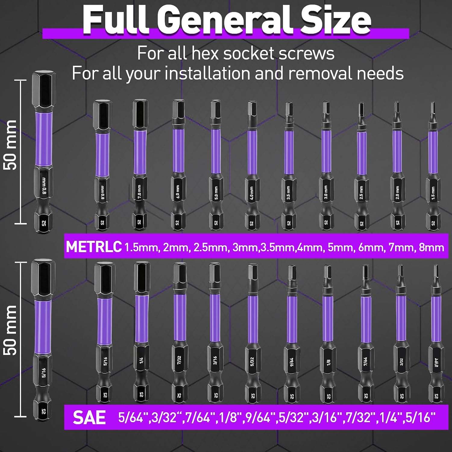 Thumbnail 4 de YURINWOO Hex Head Allen Wrench Drill Bit-FR insexbits, 10 delar i S2-stål