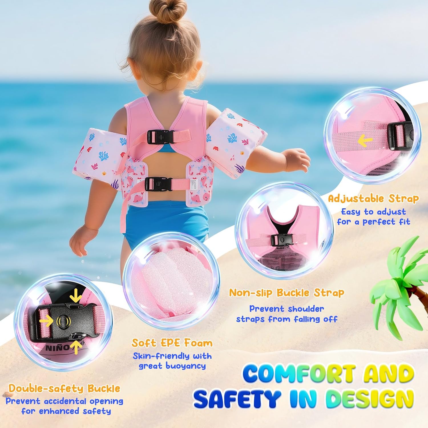 Thumbnail 2 de MoKo Toddler Swim Vest for Kids (13-30/20-50/22-66 lbs) with Cartoon Water Wings