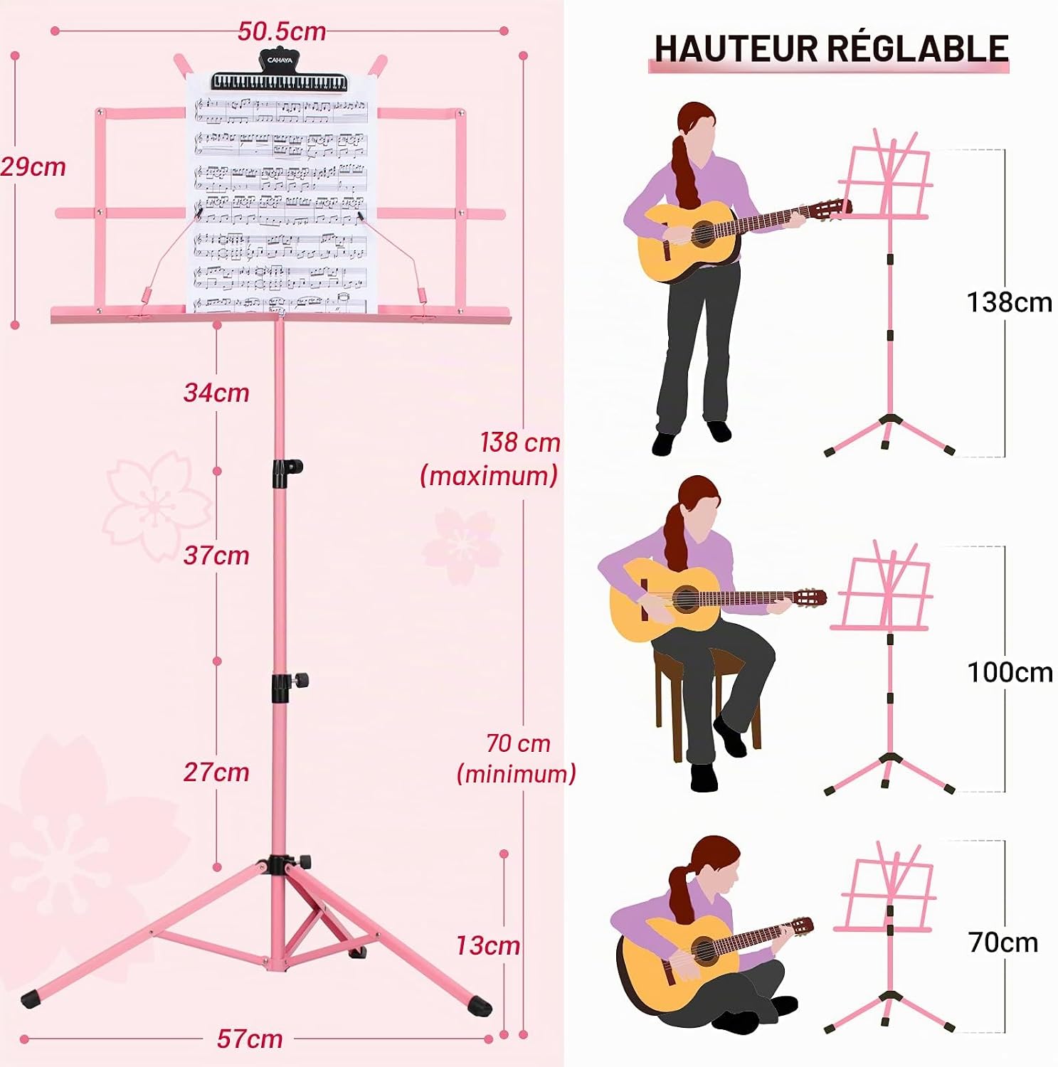 Detalle de CAHAYA Pupitre de Musique Pliable 2 en 1 – Support de Partitions en Métal Rose CY0204-1