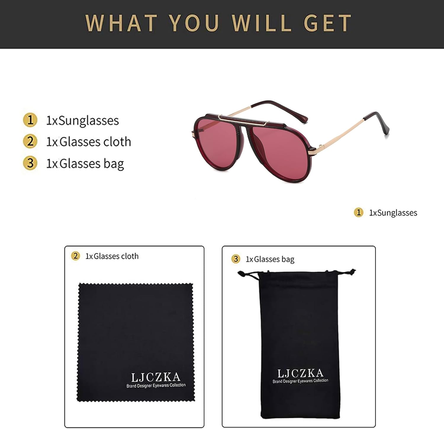 Thumbnail 6 de LJCZKA Oversized Pilot Sunglasses – Gold Metal Frame, UV400 Protection