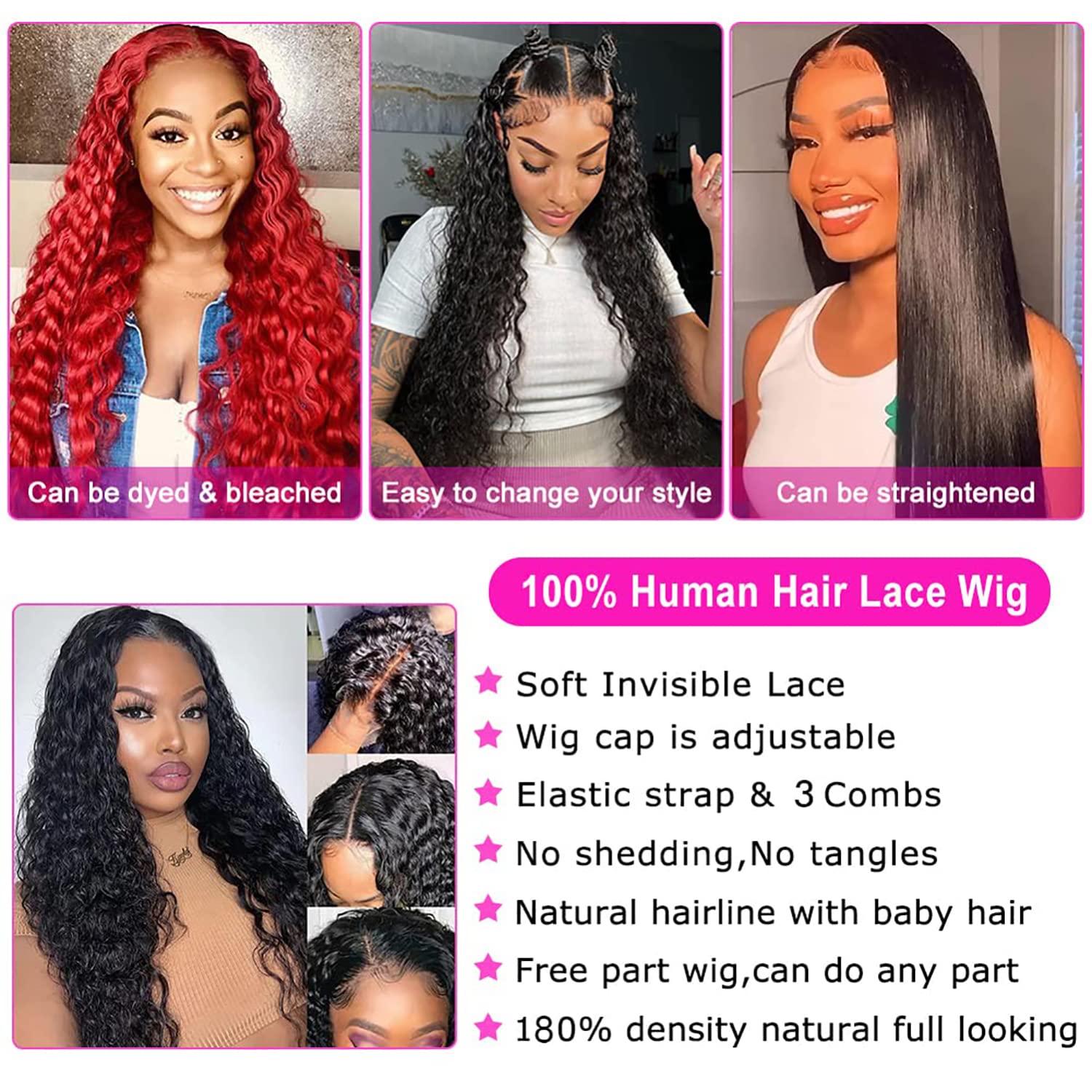 Thumbnail 5 de SNJON Water Wave 13x6 HD Transparent Lace Front Wig (Human Hair, 180% Density, 18 Inch)