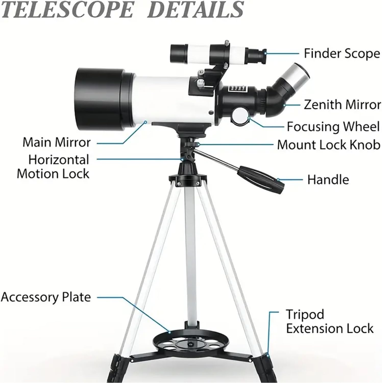 Detalle de Mijiao Teleskop Astronomie: Profi Refraktor 70/400mm für Anfänger, mit Stativ und 5x24 Sucherfernrohr