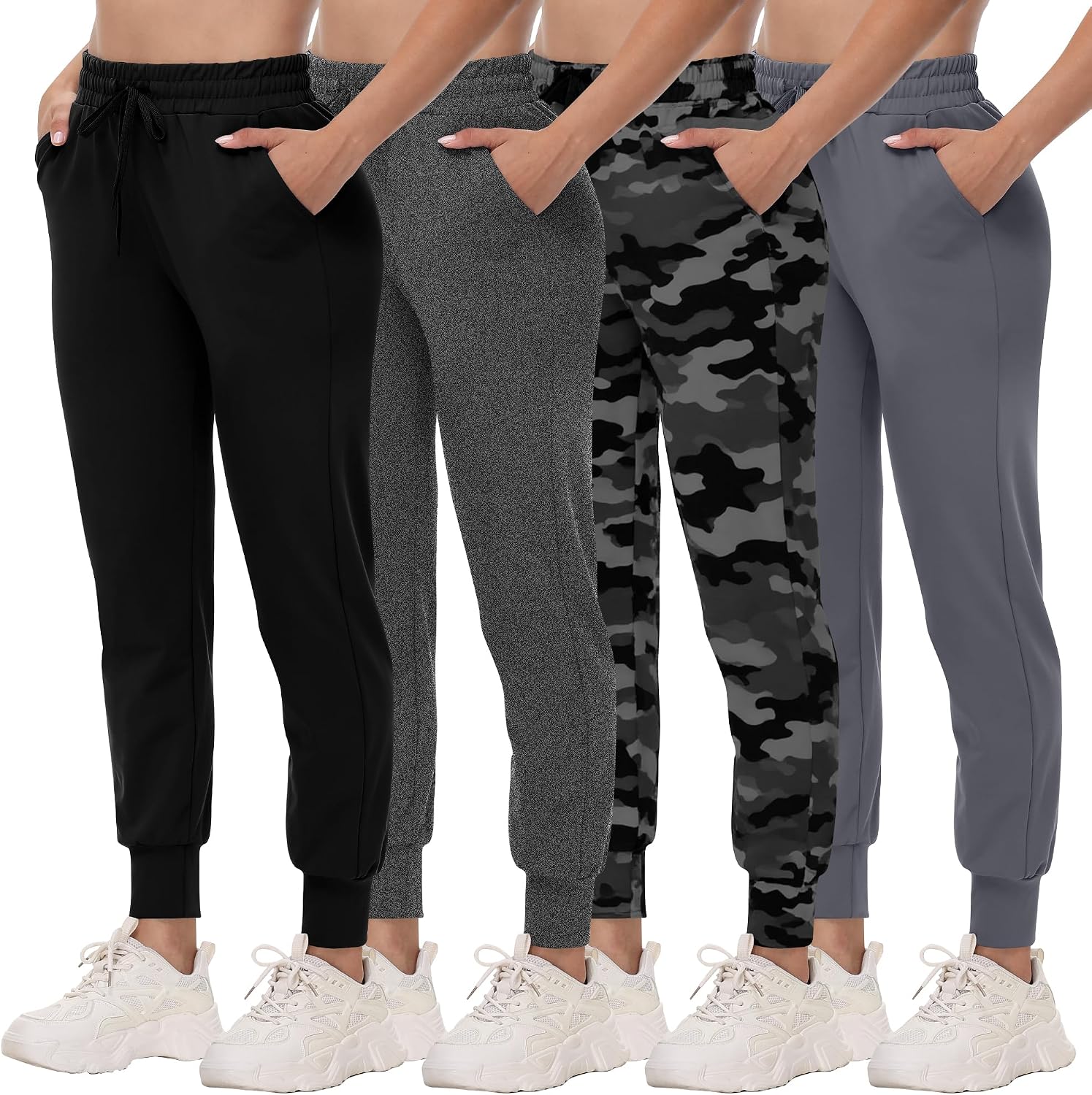 Detalle de 4 Pack Joggers for Women - Lightweight Ultra-Soft Sweatpants with Pockets