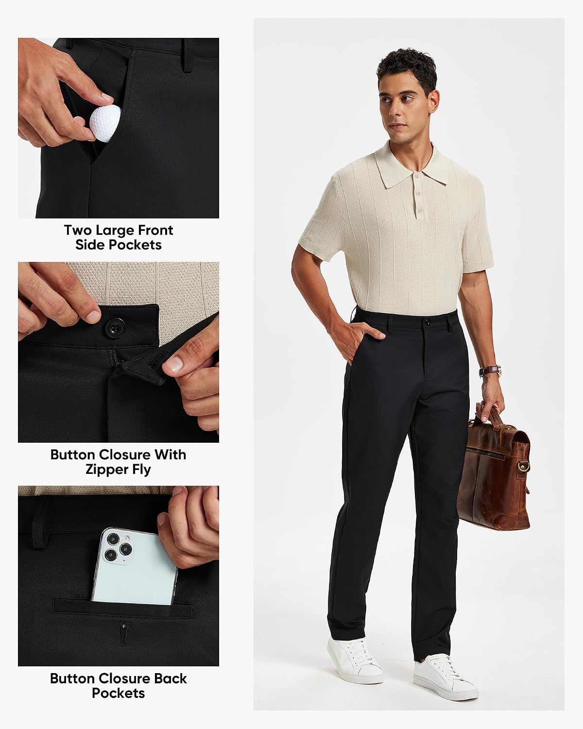 Detalle 1 de Vytroon Men's Classic Fit Stretch Golf & Dress Work Pants, Splash-Resistant