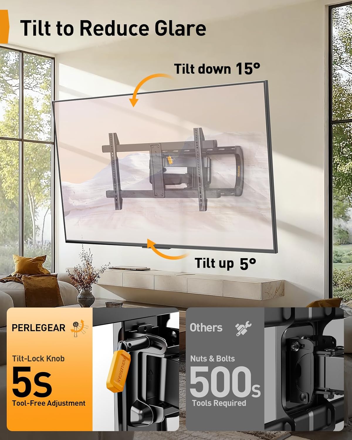 Thumbnail 6 de Perlegear Full Motion Sliding TV Wall Mount (PGTVM41B) for 42–95" TVs up to 150 lbs
