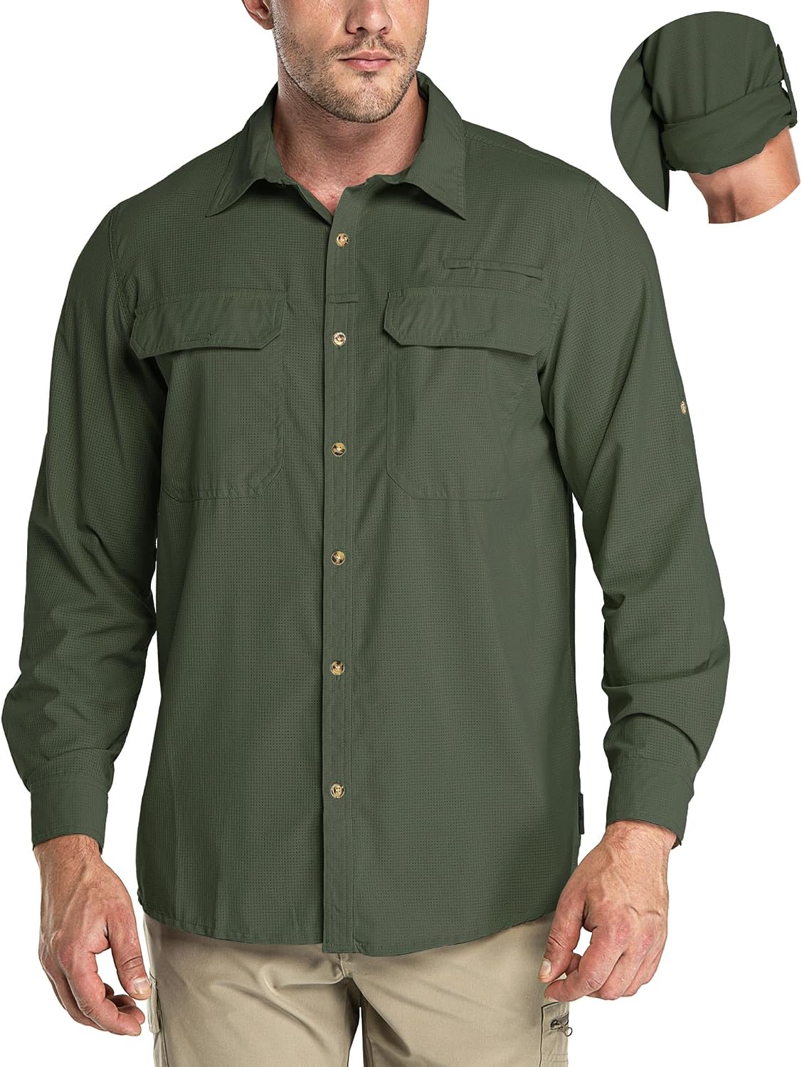 Detalle de 33,000ft Men's Long Sleeve UV Protection Safari Shirt with Pockets
