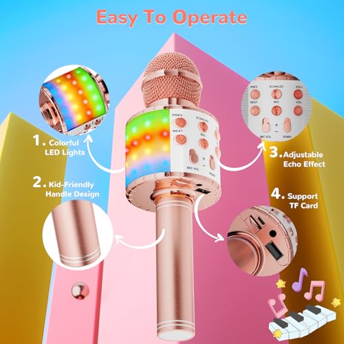 Detalle de Ankuka Microphone karaoké sans fil 4 en 1 avec LED — lecteur BT, enregistreur et haut-parleur