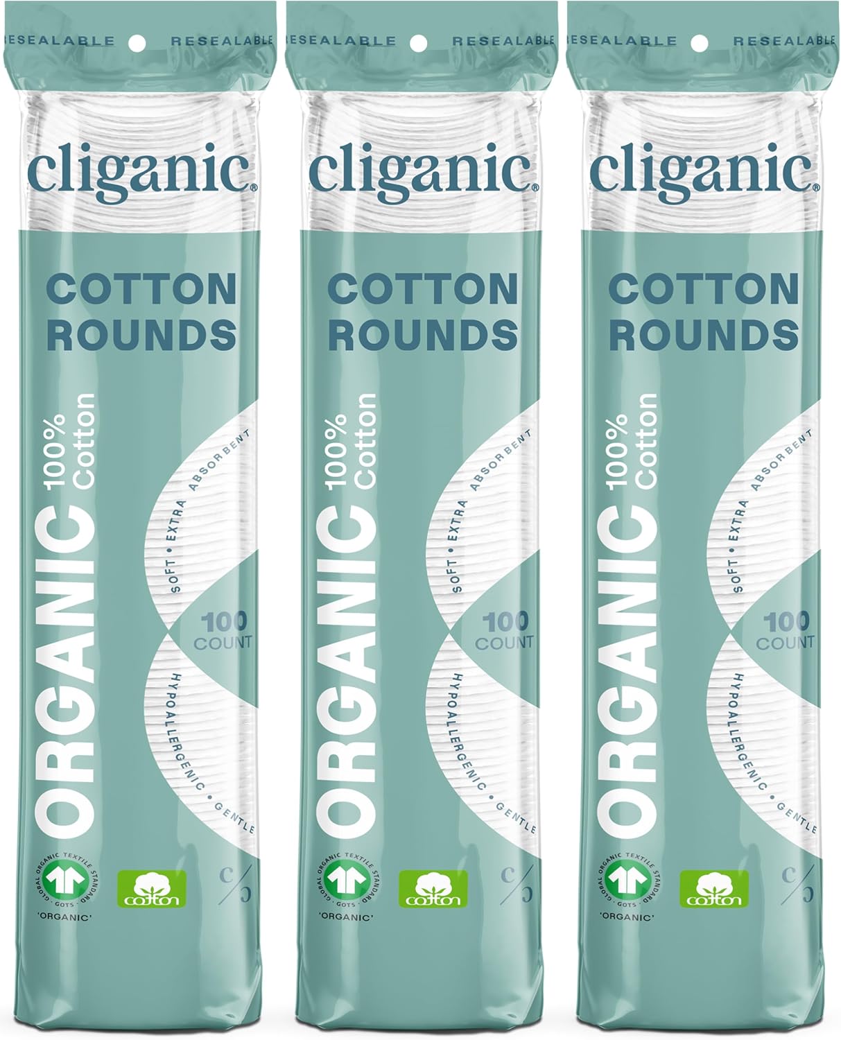 Detalle de Cliganic Cotton Remover Pads, 300 Count