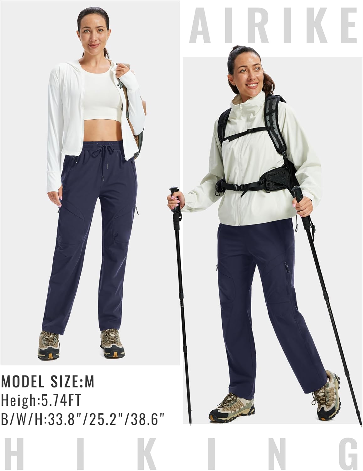 Detalle 2 de AIRIKE Women's Hiking Cargo Pants, Lightweight Quick-Dry, UPF 50+, 5 Zipper Pockets