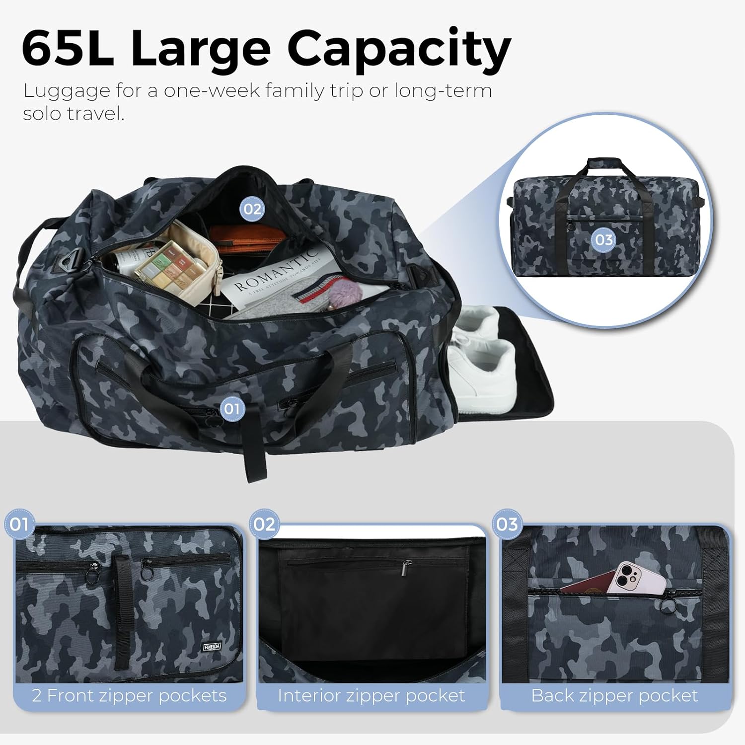 Detalle 2 de Fmeida 65L Foldable Travel Duffle Bag