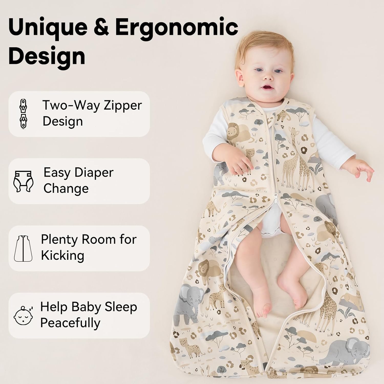 Thumbnail 3 de Unnivoll Baby Sleeping Bag 0.5 Tog 18–24 Months Apricot Elephant — 100% Cotton Sleep Sack