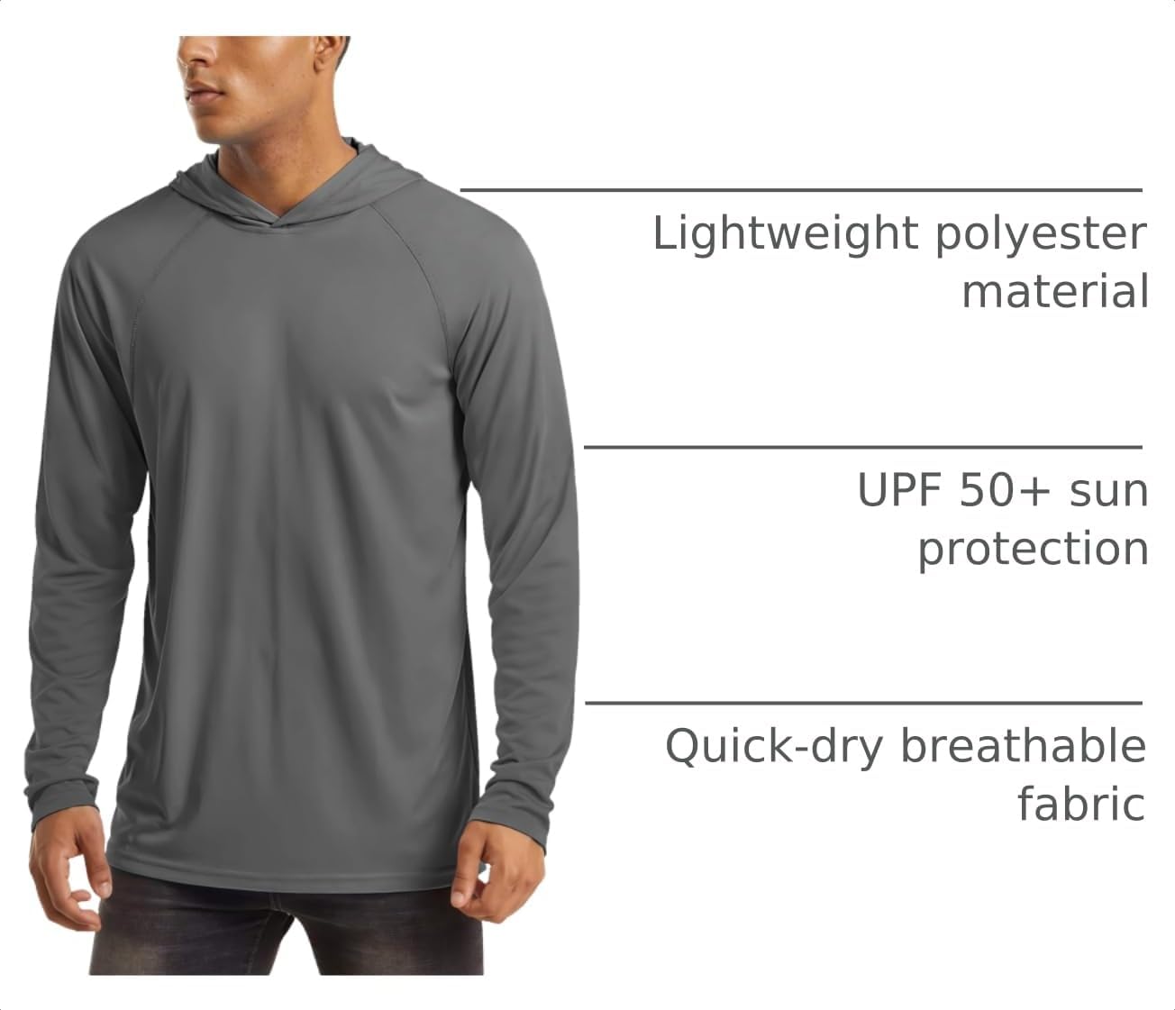 Detalle 2 de MAGCOMSEN Men's Hooded UPF 50+ Sun Protection T Shirts Long Sleeve – Lightweight, Quick-Dry Rash Guard