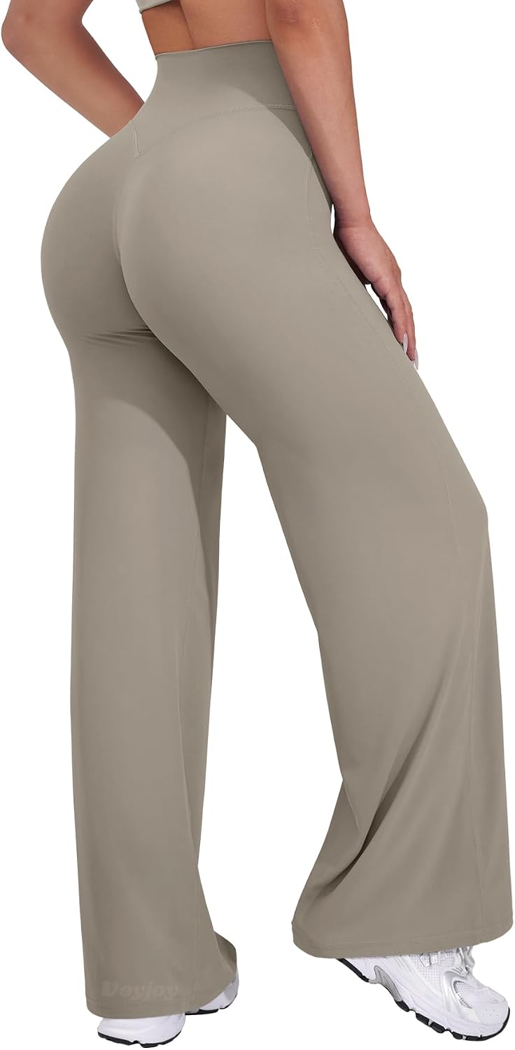 Detalle de VOYJOY Wide-Leg Straight Leggings, High-Waisted with Moisture-Wicking Stretch