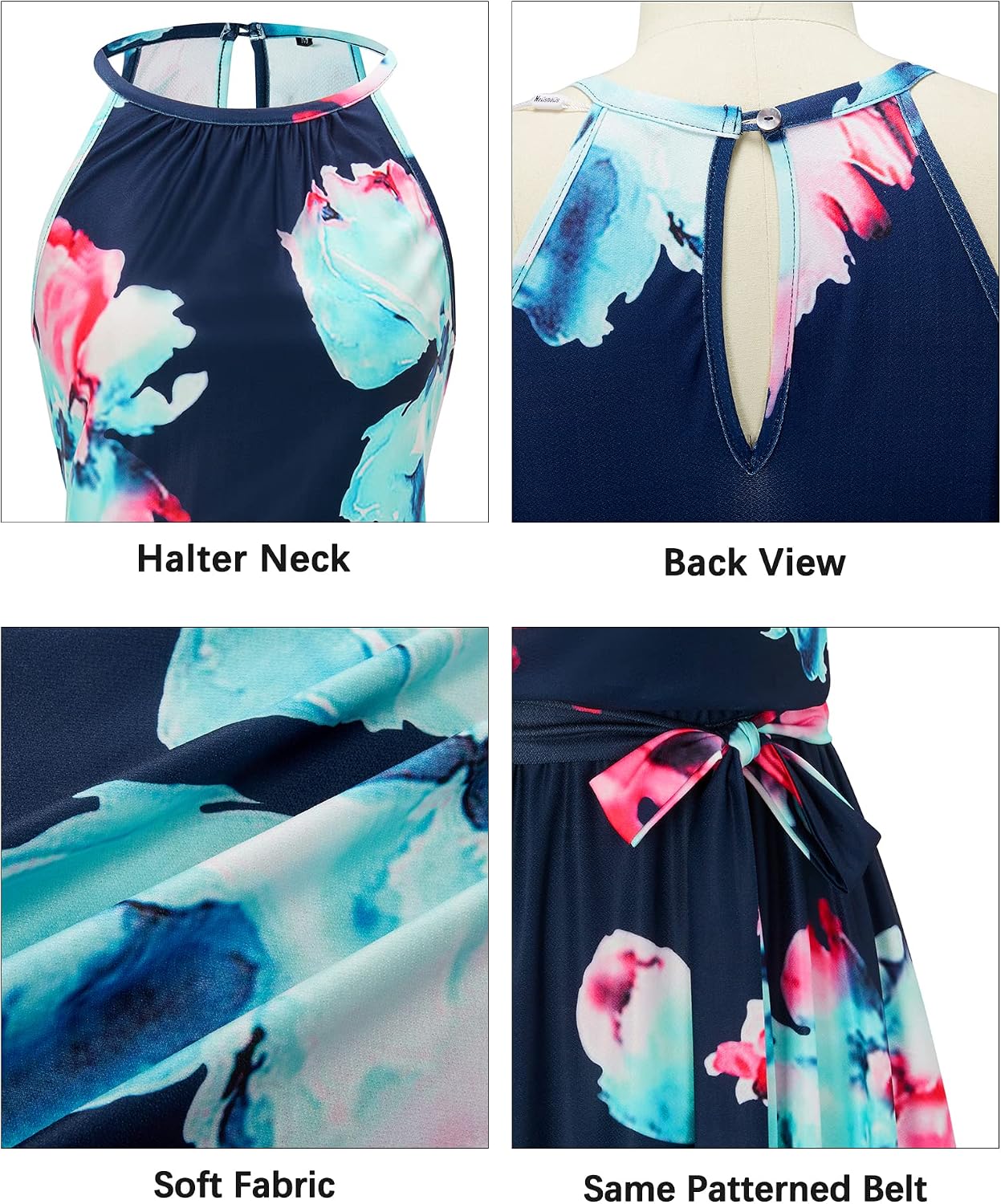 Detalle 1 de Newshows Sommerkleid Damen Knielang Blumenmuster