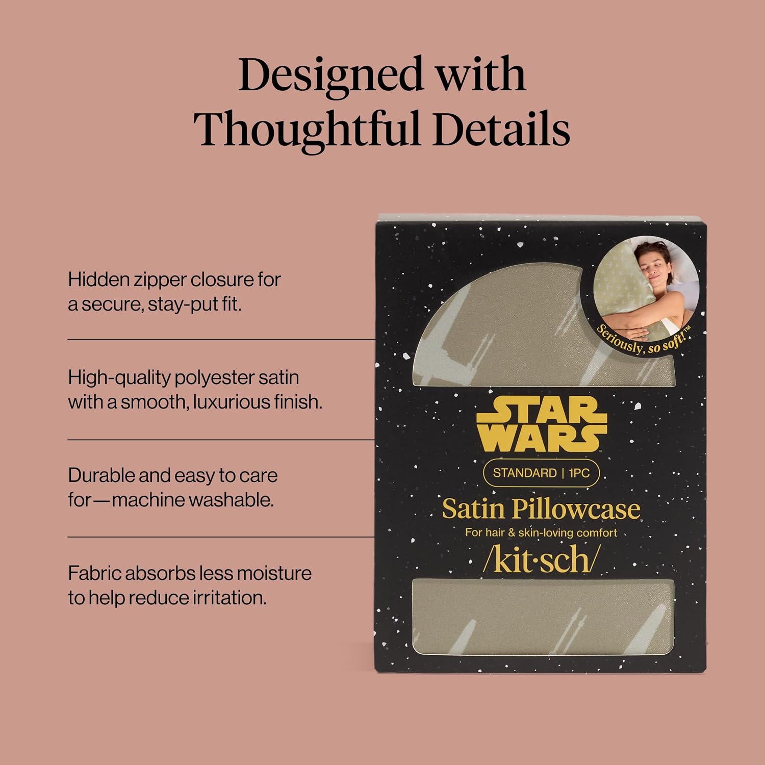 Detalle de Kitsch x Star Wars Rebel Alliance Satin Pillowcase with Zipper — King Size (19x36), Wrinkle-Free & Cooling